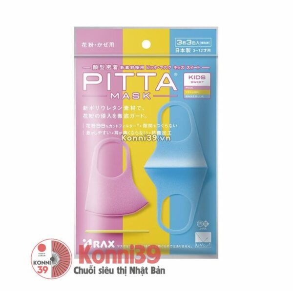 Khẩu trang cho bé Pitta Mask lọc khói bụi 3 chiếc - Hồng vàng xanh